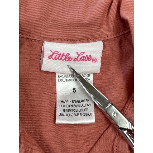 Little Lass Button-Up Dress Girls Size 5 Embroidered Floral - Picture 6 of 7